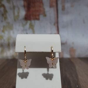 New Goldtone white Butterfly Earrings